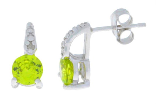 1 Ct Peridot & Diamond Round Stud Earrings .925 Sterling Silver