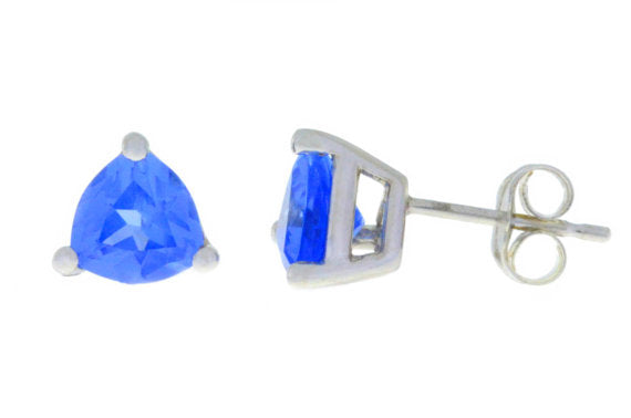 2 Ct Tanzanite Trillion Stud Earrings .925 Sterling Silver