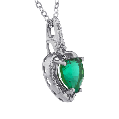 1.5 Ct Emerald Heart Design Pendant .925 Sterling Silver