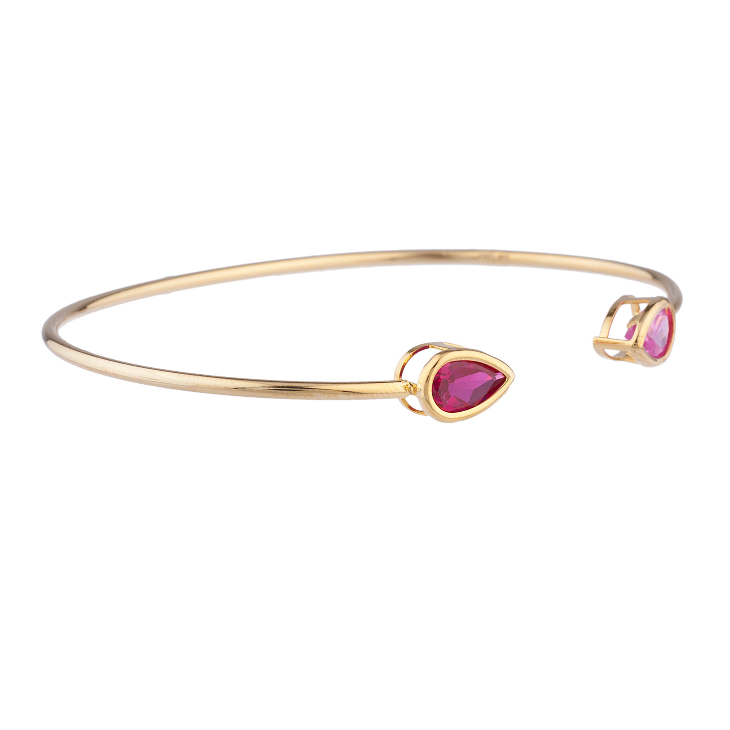 14Kt Gold Pink Sapphire & Ruby Pear Bezel Bangle Bracelet