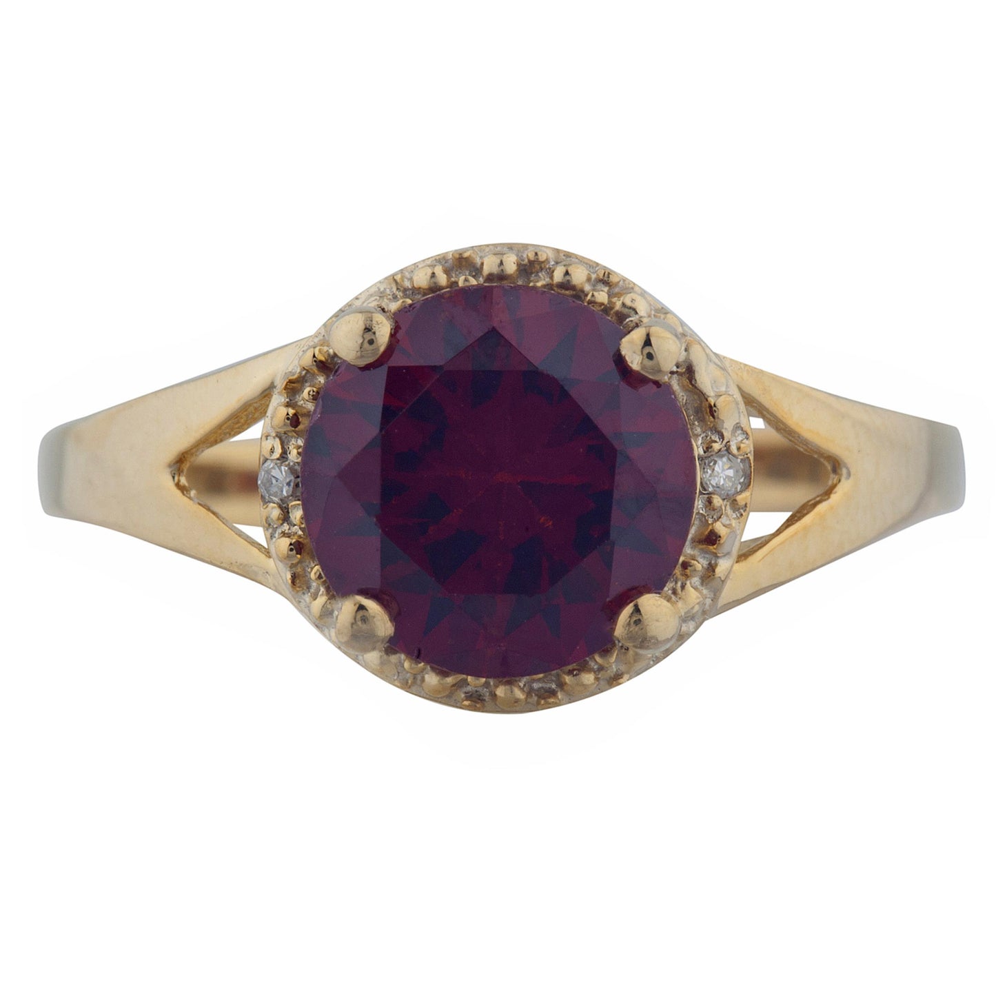 14Kt Gold 2 Ct Garnet & Diamond Halo Design Round Ring