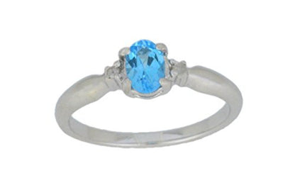 0.50 Ct Blue Topaz & Diamond Oval Ring .925 Sterling Silver Rhodium Finish