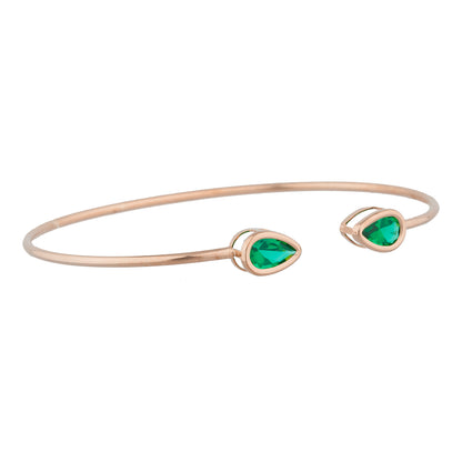 14Kt Rose Gold Plated Emerald Pear Bezel Bangle Bracelet