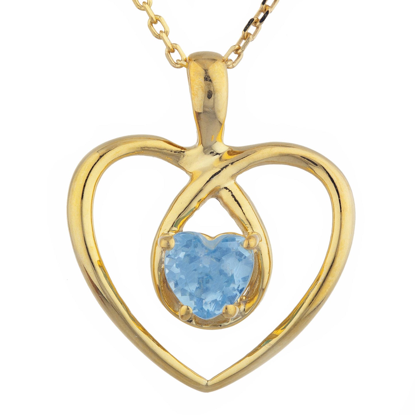 14Kt Gold Blue Topaz Heart Design Pendant Necklace