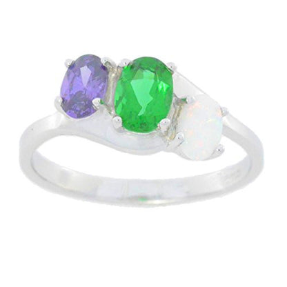 Amethyst Emerald & Opal Oval Ring .925 Sterling Silver