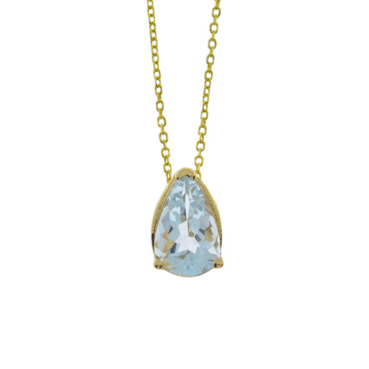 14Kt Gold Natural Aquamarine Teardrop Pendant Necklace