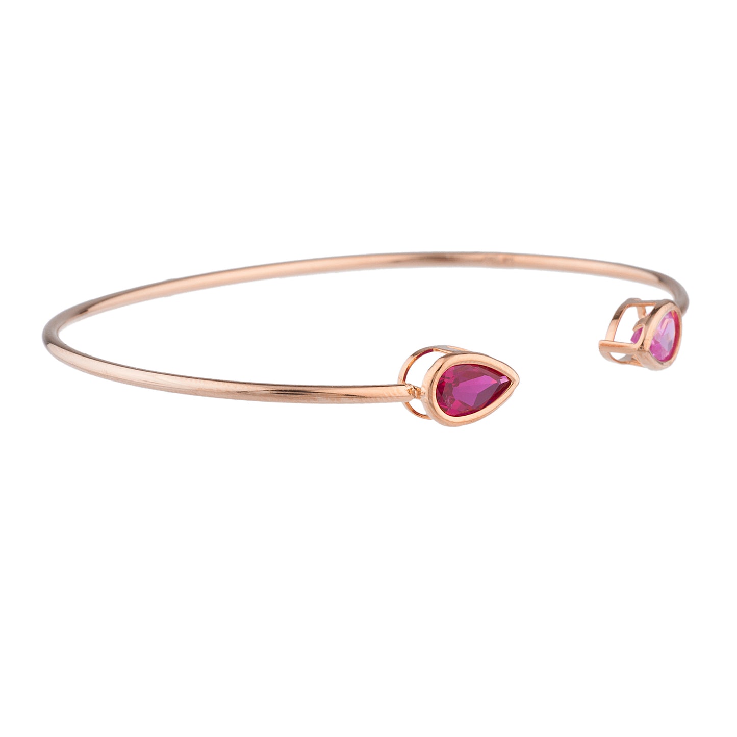 Created Ruby & Pink Sapphire Pear Bezel Bangle Bracelet 14Kt Rose Gold Plated Over .925 Sterling Silver