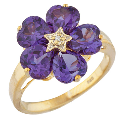 14Kt Gold Alexandrite & Diamond Heart Flower Design Ring