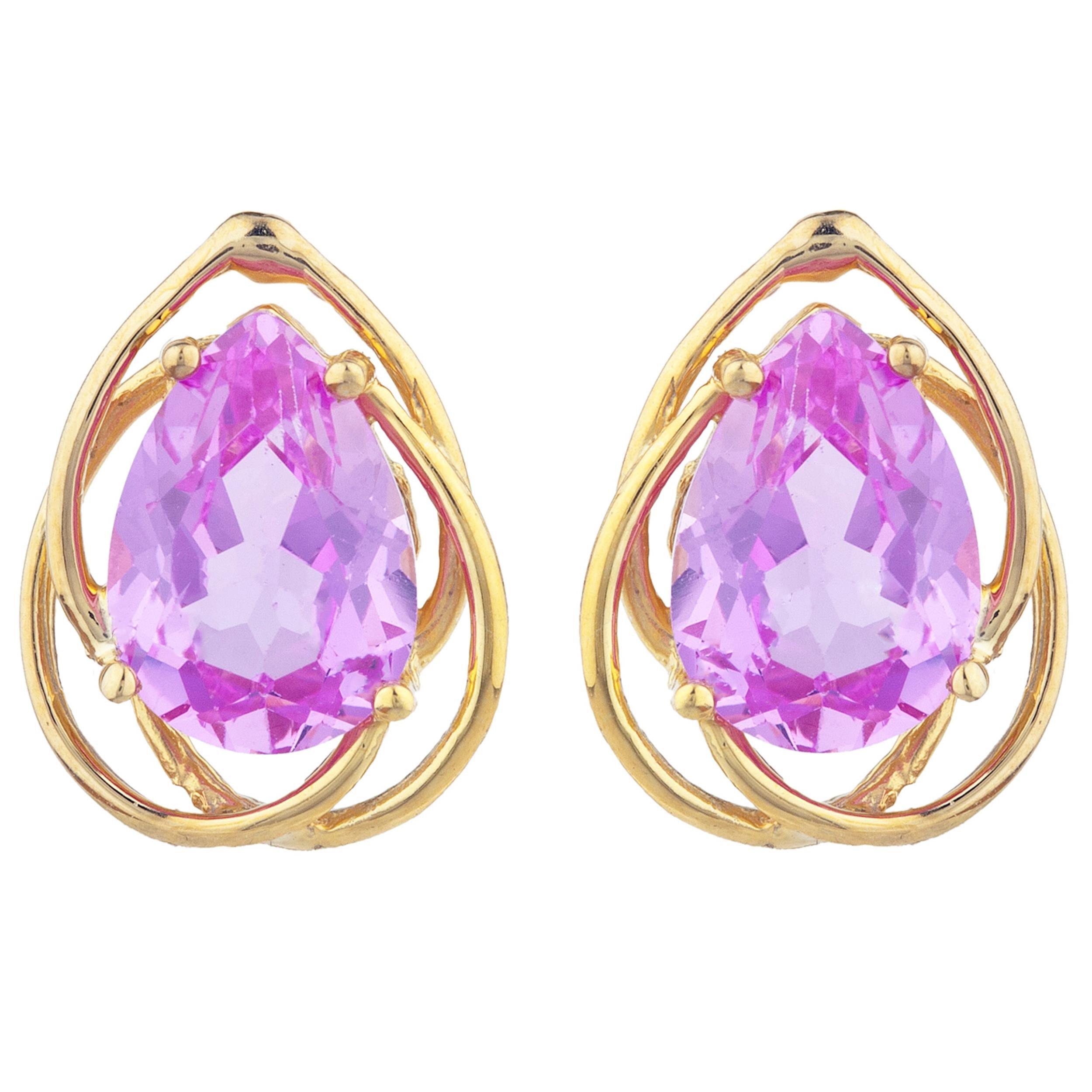 14Kt Gold 4 Ct Pink Sapphire Pear Teardrop Design Stud Earrings