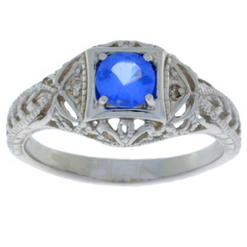 0.50 Ct Tanzanite & Diamond Round Ring .925 Sterling Silver