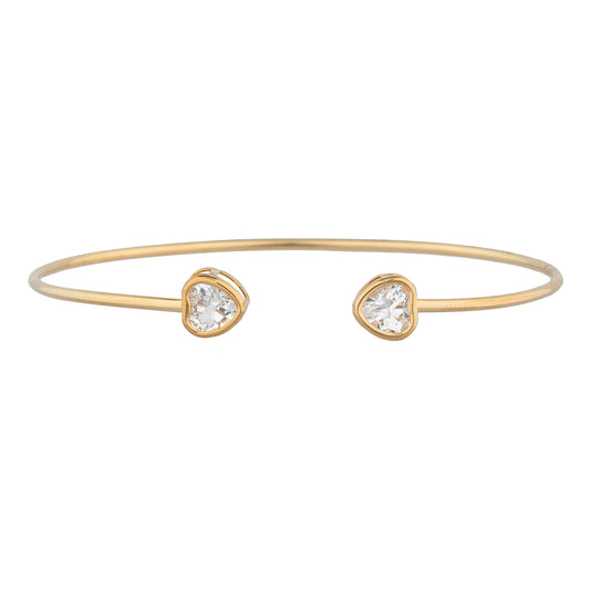 14Kt Gold Zirconia Heart Bezel Bangle Bracelet