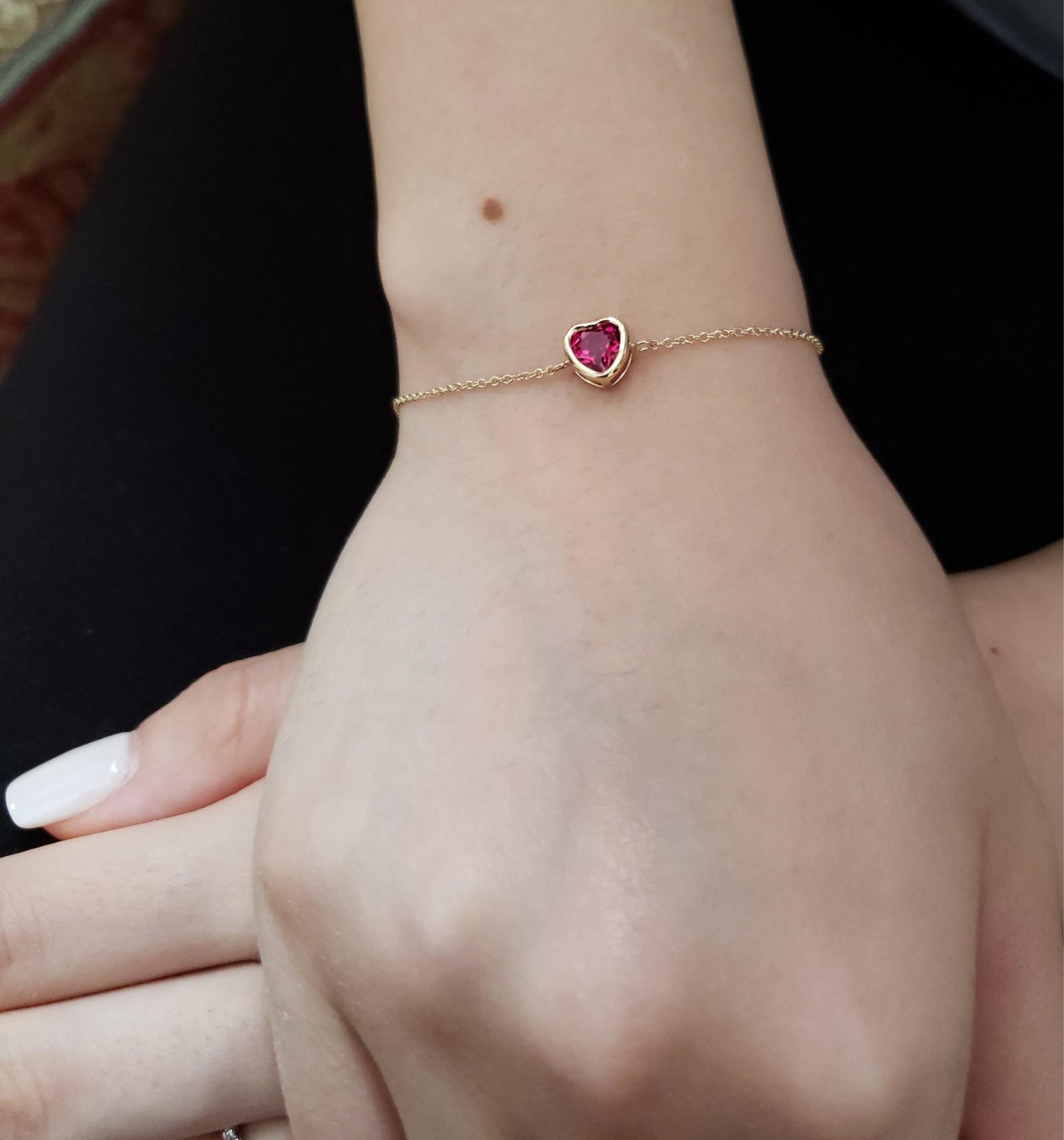 14Kt Gold Ruby Heart Bezel Bracelet