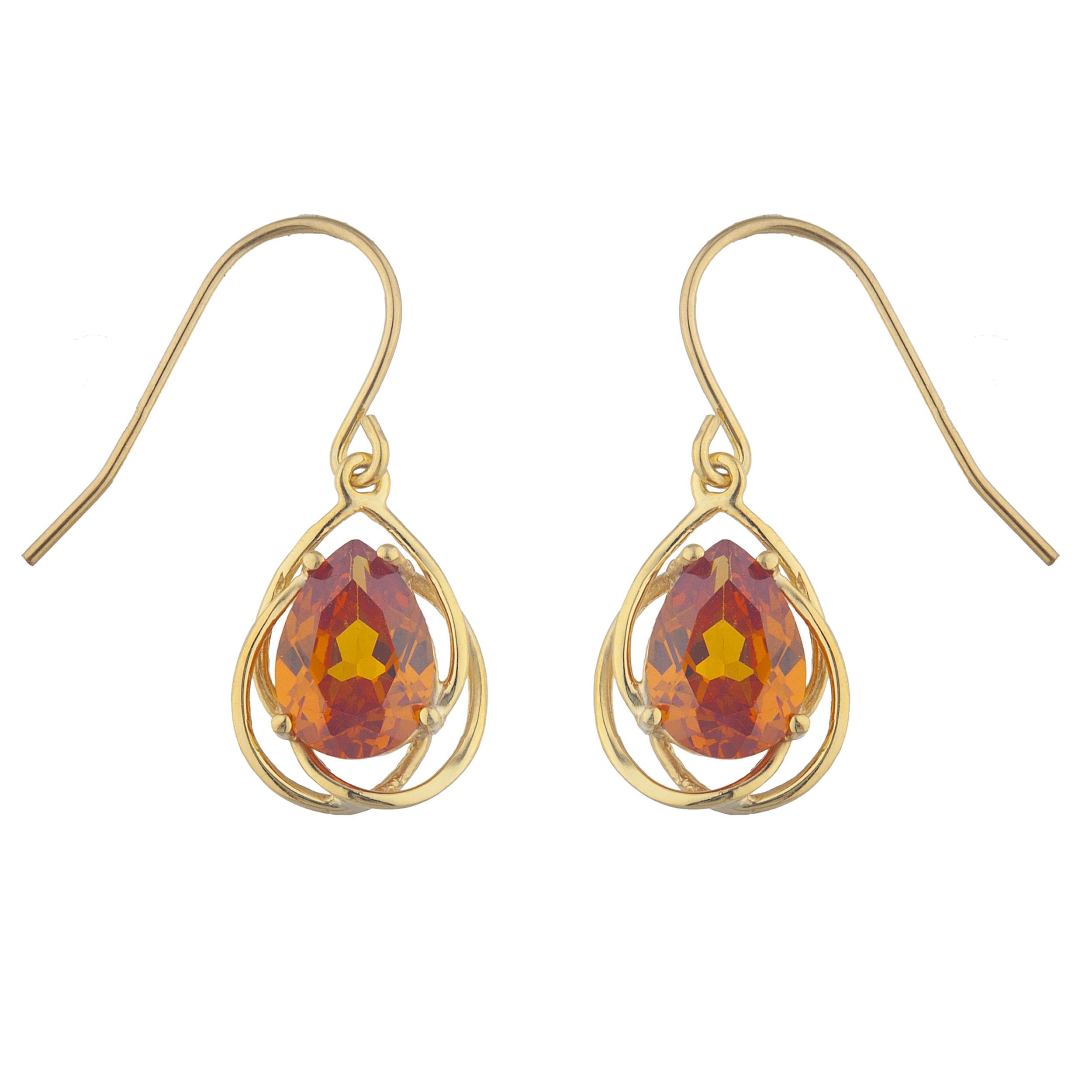 14Kt Gold 4 Ct Orange Citrine Pear Teardrop Design Dangle Earrings