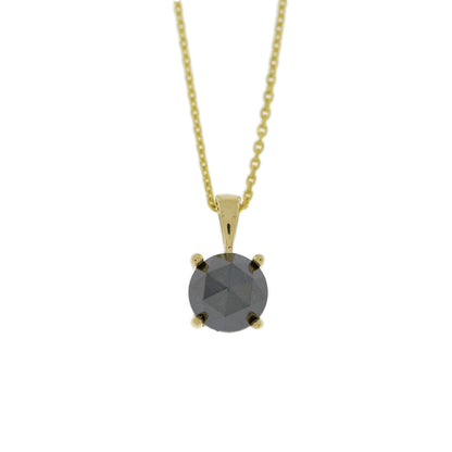 14Kt Gold 0.75 Ct Rose Cut Black Diamond Pendant Necklace