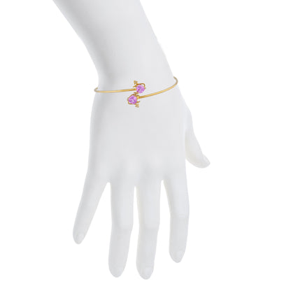 Pink Sapphire & Diamond Devil Heart Bangle Bracelet 14Kt Yellow Gold Rose Gold Silver