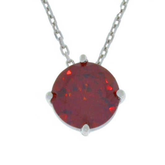 14Kt Gold Garnet Round Pendant Necklace