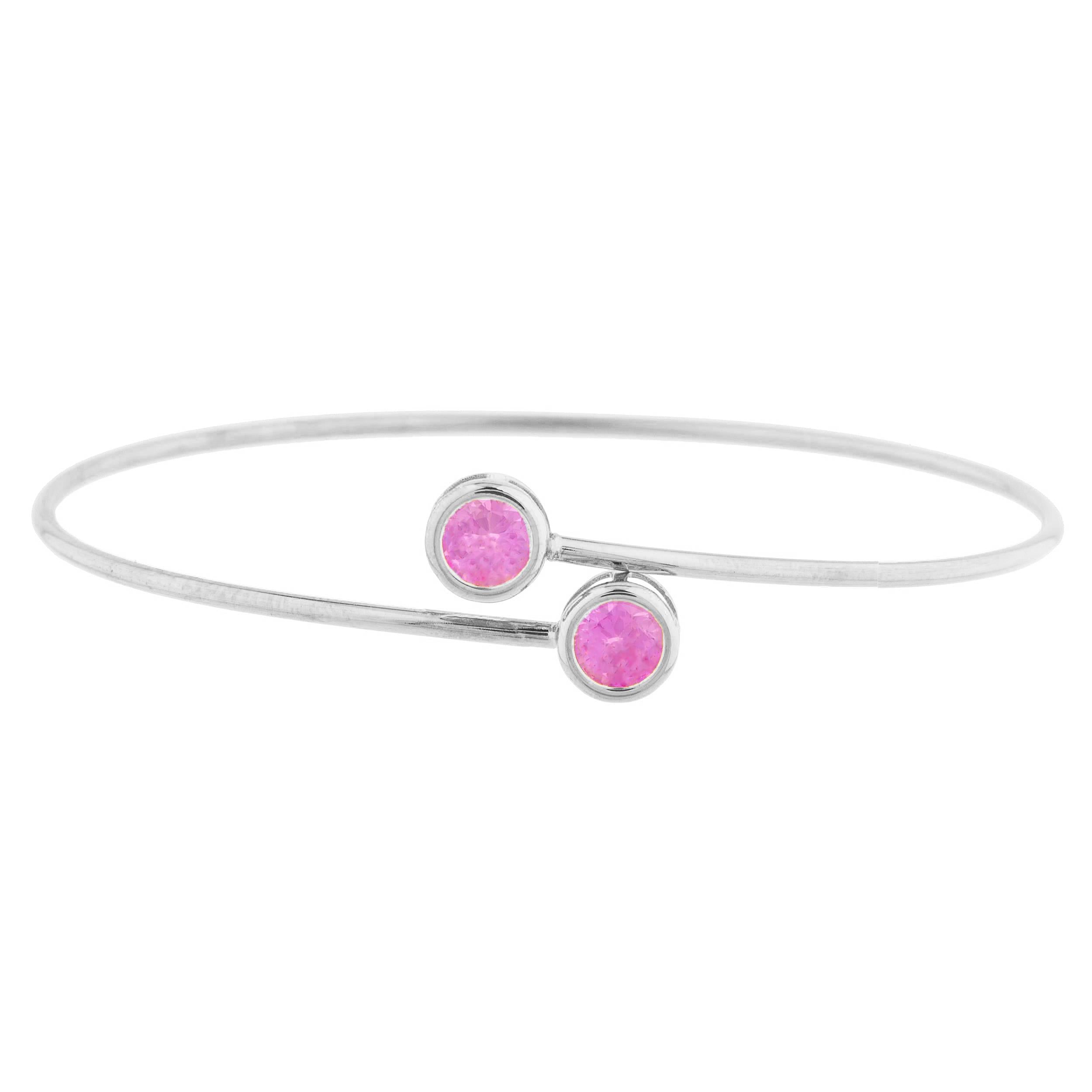 14Kt Gold Pink Sapphire Round Bezel Bangle Bracelet