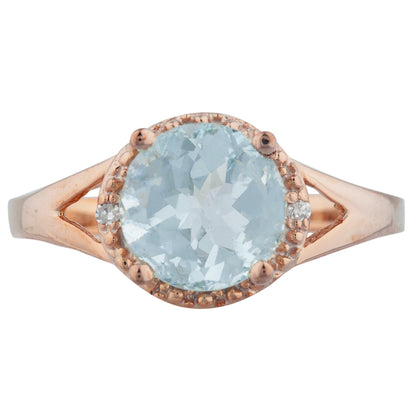 14Kt Gold 2 Ct Aquamarine & Diamond Halo Design Round Ring