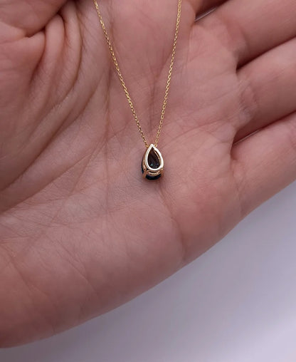 14Kt Gold London Blue Topaz Teardrop Necklace Pendant