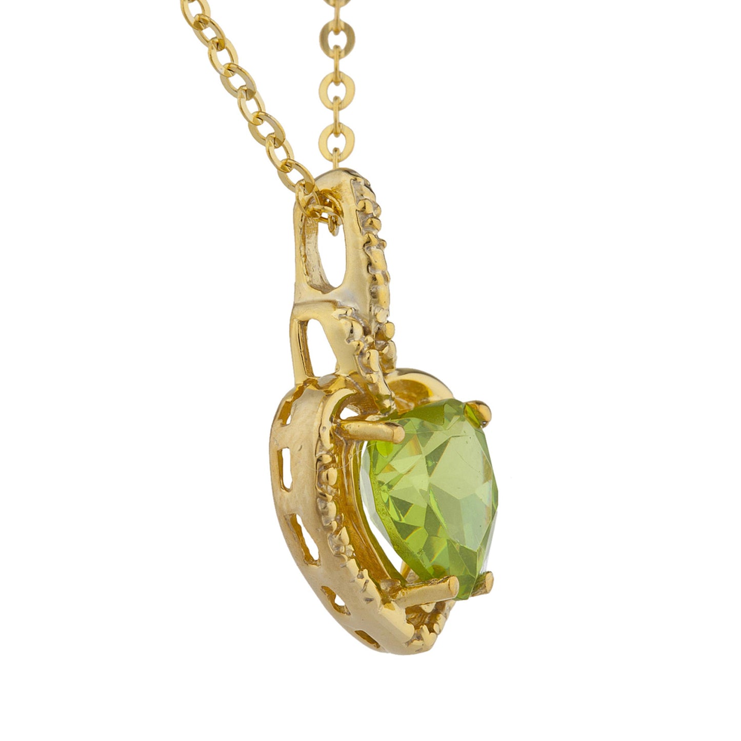 14Kt Gold Peridot Heart Design Pendant Necklace