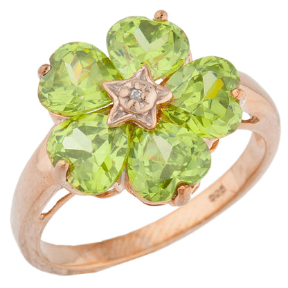 14Kt Gold Peridot & Diamond Heart Flower Design Ring