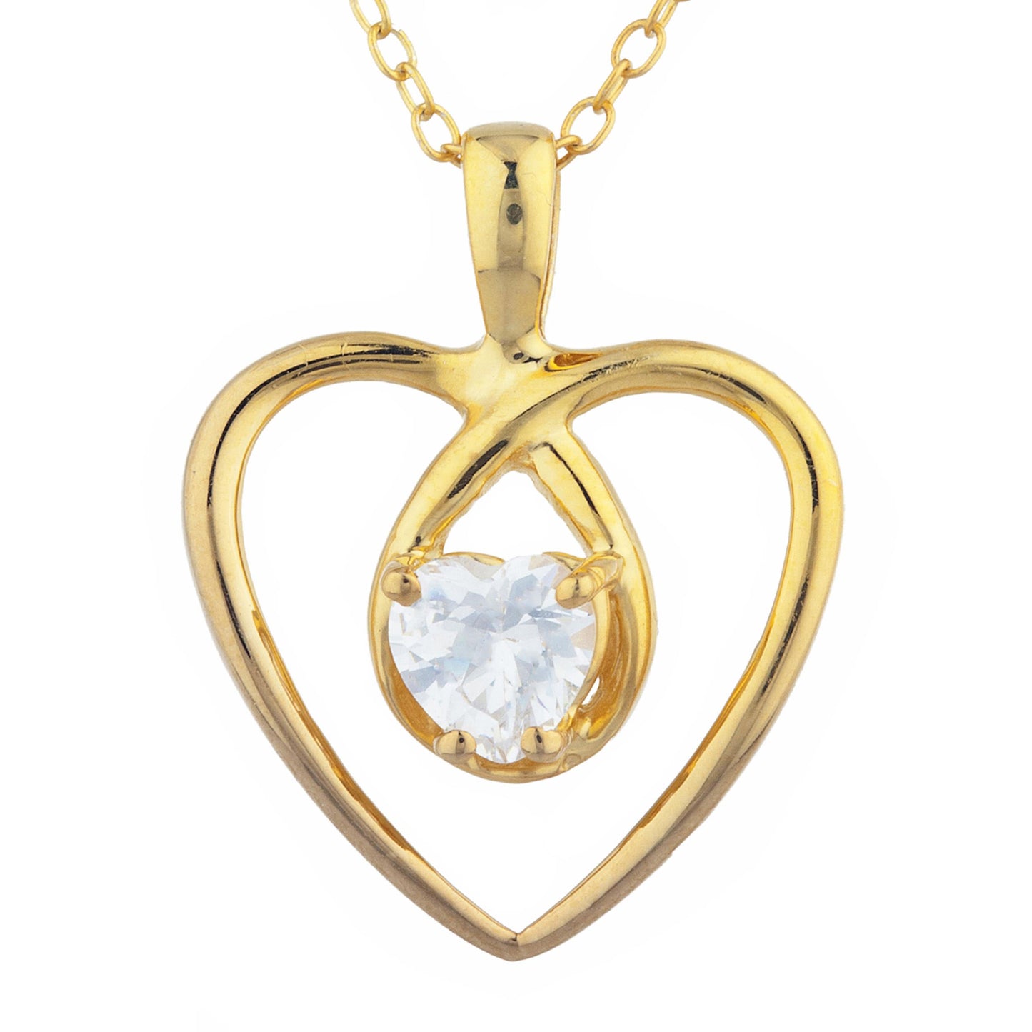 14Kt Gold White Sapphire Heart Design Pendant Necklace