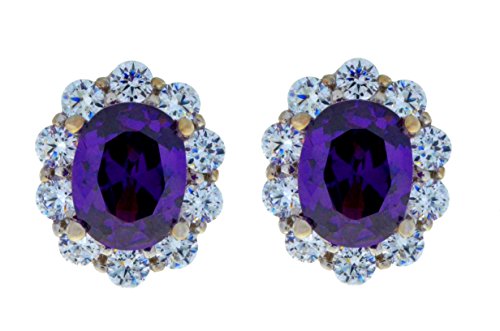 8 Ct Amethyst & White Topaz Oval Stud Earrings .925 Sterling Silver