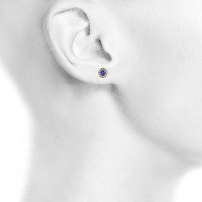 14Kt Gold 1 Ct Amethyst Halo Design Stud Earrings