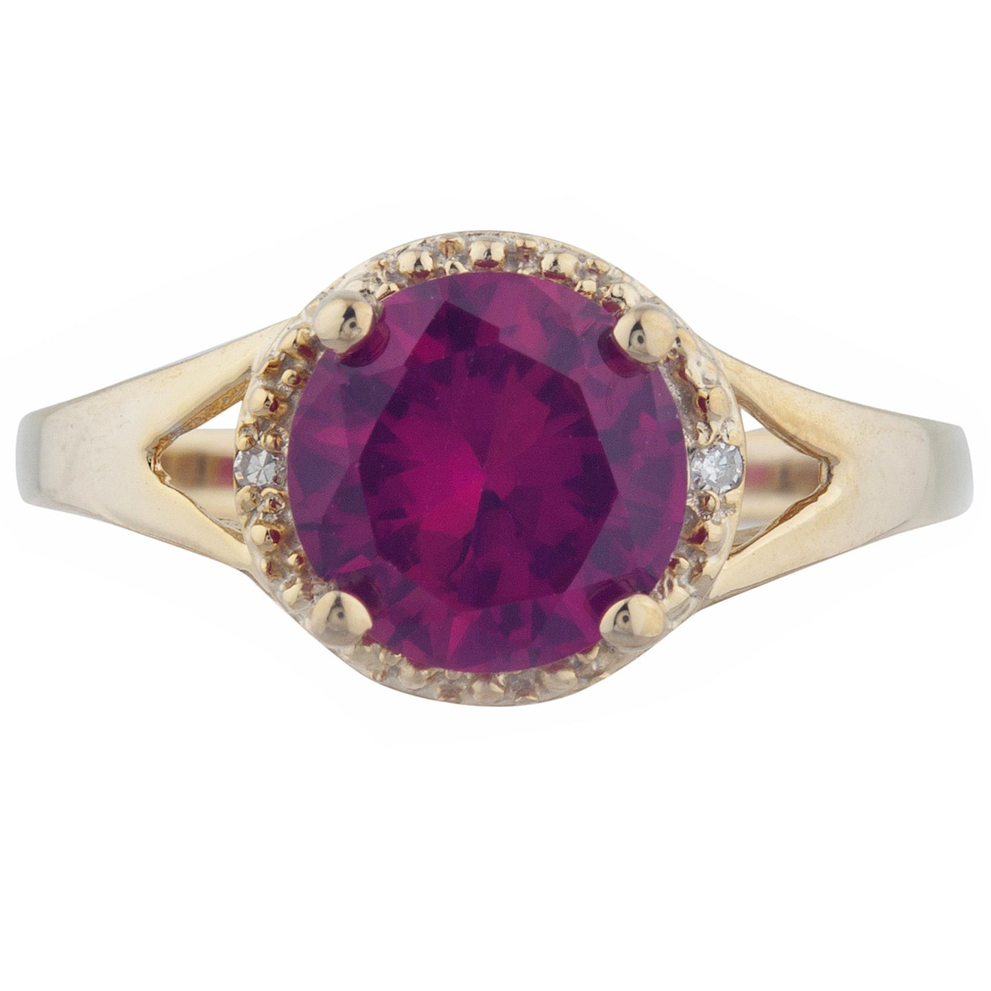 2 Ct Created Ruby & Diamond Halo Design Round Ring 14Kt Yellow Gold Rose Gold Silver