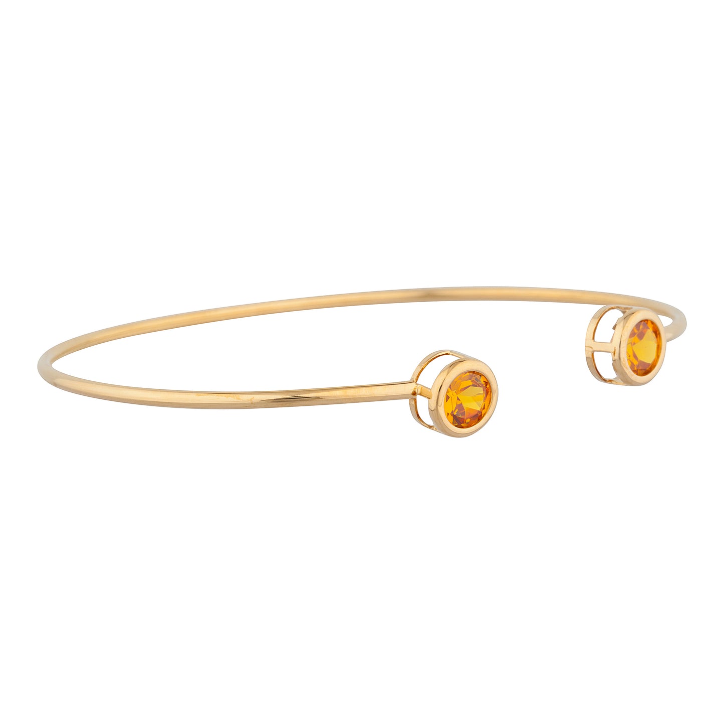 14Kt Yellow Gold Plated Orange Citrine Round Bezel Bangle Bracelet