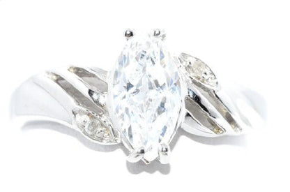 1 Ct Zirconia & Diamond Marquise Ring .925 Sterling Silver Rhodium Finish