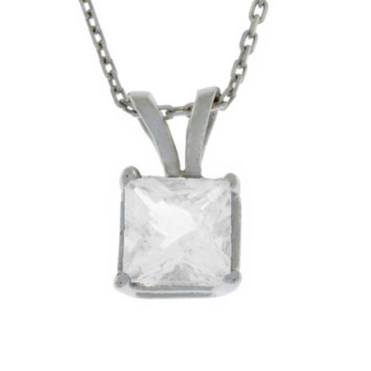 14Kt Gold Zirconia Princess Cut Pendant Necklace