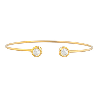 14Kt Yellow Gold Plated White Sapphire Round Bezel Bangle Bracelet