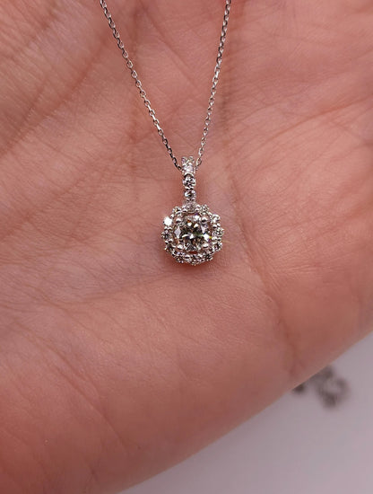 14Kt Gold 0.50 Ct Diamond Halo Pendant Necklace