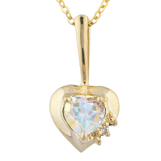 14Kt Gold Natural Mercury Mist Mystic Topaz & Diamond Heart Design Pendant Necklace