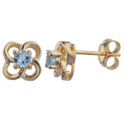 14Kt Gold Genuine Aquamarine Love Knot Stud Earrings