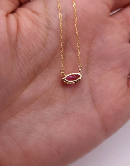 14Kt Gold Pink Sapphire Marquise Pendant Necklace