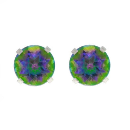 Natural Mystic Topaz Round Stud Earrings .925 Sterling Silver