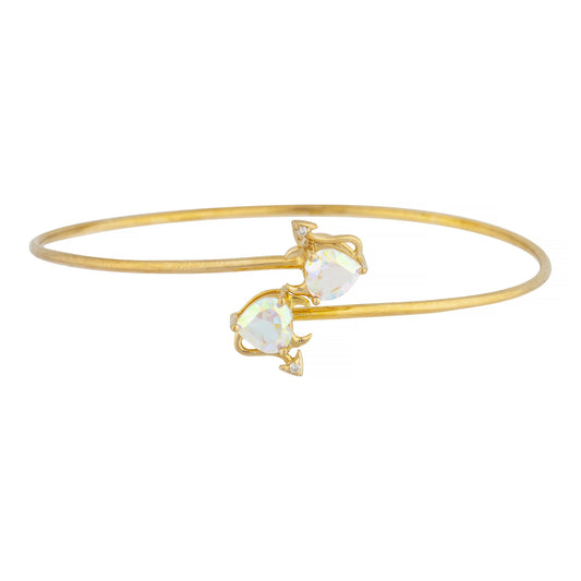 Natural Mercury Mist Mystic Topaz & Diamond Devil Heart Bangle Bracelet 14Kt Yellow Gold Rose Gold Silver