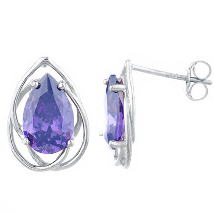 14Kt Gold 4 Ct Amethyst Pear Teardrop Design Stud Earrings