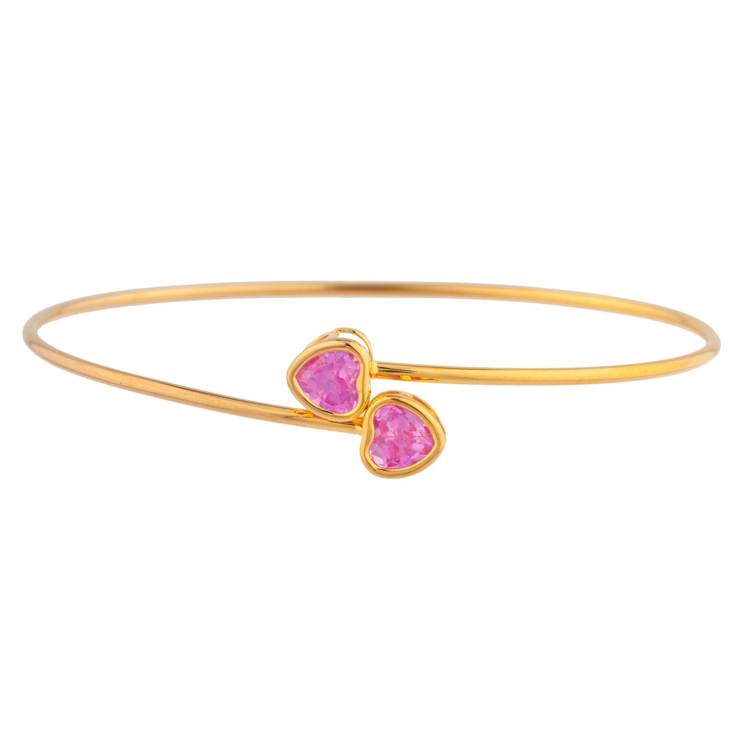 14Kt Gold Pink Sapphire Heart Bezel Bangle Bracelet