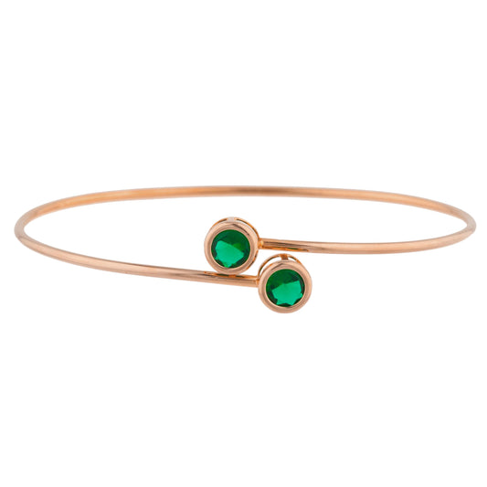 14Kt Rose Gold Plated Emerald Round Bezel Bangle Bracelet