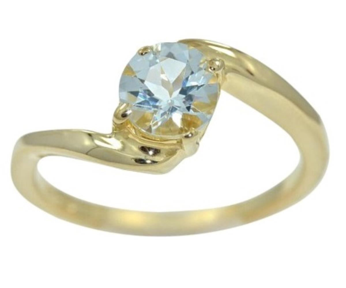 Genuine Aquamarine Round Ring 14Kt Yellow Gold Plated Over .925 Sterling Silver