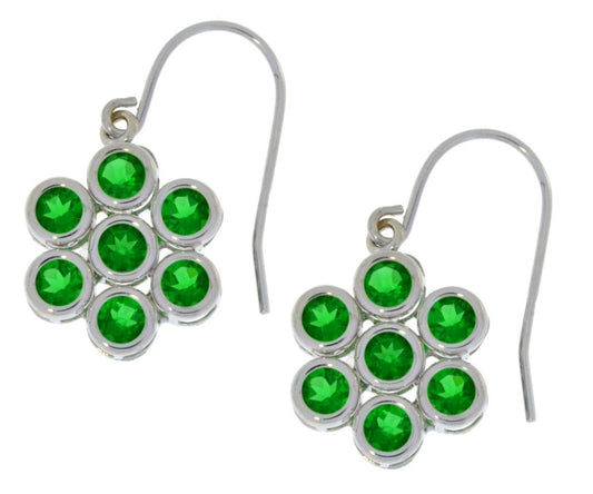 3.5 Ct Emerald Round Bezel Dangle Earrings .925 Sterling Silver