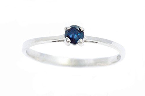 3mm Genuine Blue Sapphire Round Ring .925 Sterling Silver Rhodium Finish