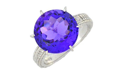 3.5 Ct Amethyst Round Ring .925 Sterling Silver Rhodium Finish