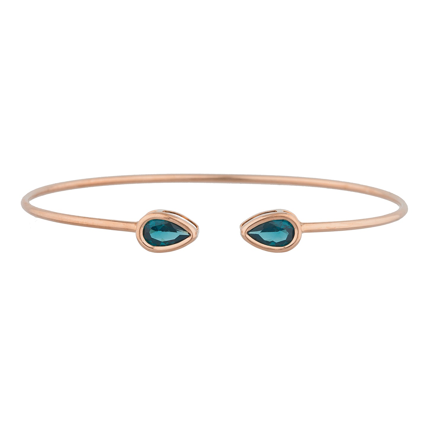 14Kt Gold London Blue Topaz Pear Bezel Bangle Bracelet