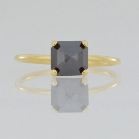 14Kt Gold 1 Ct Natural Rose Cut Square Black Diamond Ring