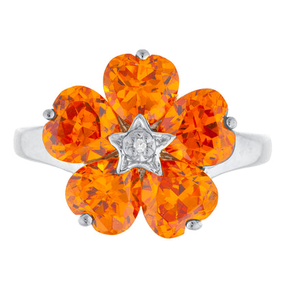 14Kt Gold Orange Citrine & Diamond Heart Flower Design Ring