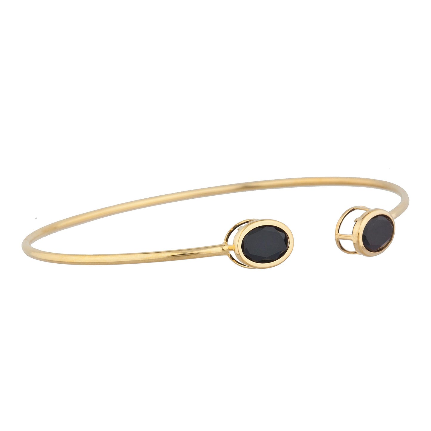 14Kt Gold Genuine Black Onyx Oval Bezel Bangle Bracelet